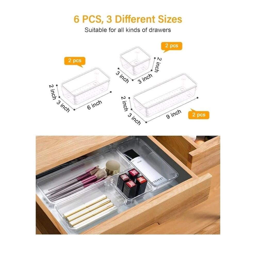 6 PCS Clear Plastic Drawer Organizers and Dividers‎